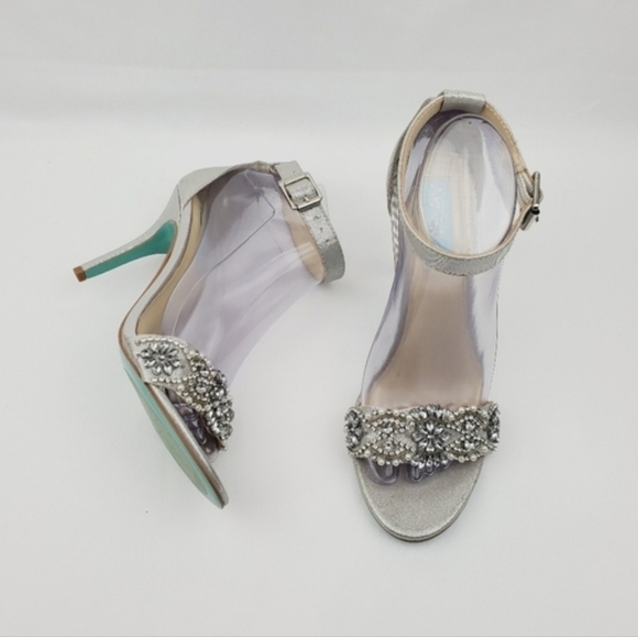 Betsey Johnson Juno Jewel Elegant Silver Embellished  Heel Sandals